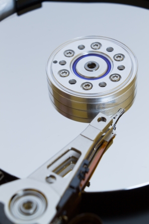 Close up of modern opened hard disk driveの写真素材