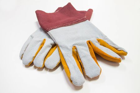 welding gloves leather  isolate on white backgroundの写真素材