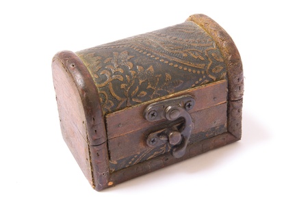 vintage wooden chest over white, clipping pathの写真素材