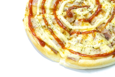 fresh pizza with pbacon isolated on white backgroundの写真素材