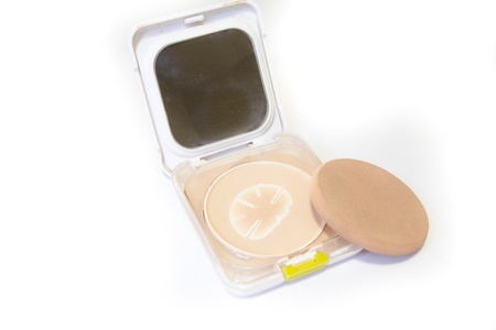 old makeup powder isolated on white backgroundの写真素材