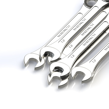 group wrench and tools on white backgroundの写真素材