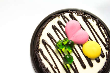 chocolate cake on white backgroundの写真素材