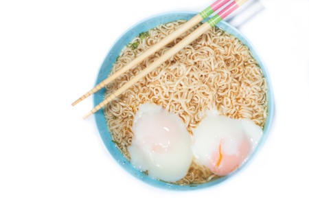 Noodles in the blue bowlの写真素材