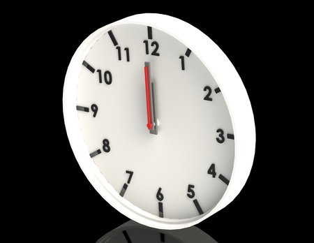 white clock on black background