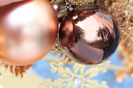 Christmas red ball decoration on Christmas treeの写真素材