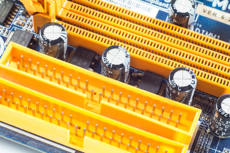 Computer mainboard detail memory socket, Technology backgroundの写真素材