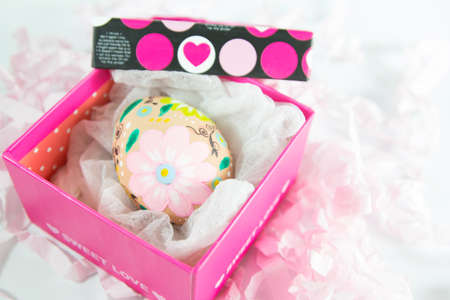 Beautiful groups Easter eggs in pink box, Easter day concept