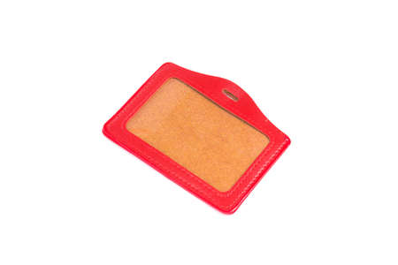 Red Leather Name Tag with Neck Strapの写真素材