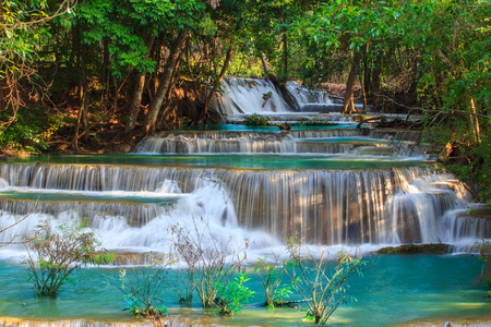 Waterfalls In Deep Forest at Huai Mae Khamin Waterfall in National Park Kanchanaburi Thailandの写真素材