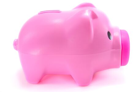pink  piggy bank isolated on white backgroundの写真素材