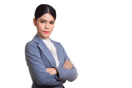 Strapless smiling businesswoman standing with confidence in the suit.の写真素材