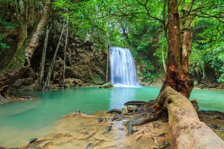 Waterfalls In Deep Forest at Erawan Waterfall in National Park Kanchanaburi Thailandの写真素材