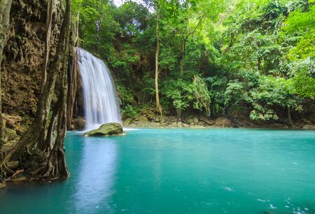 Waterfalls In Deep Forest at Erawan Waterfall in National Park Kanchanaburi Thailandの写真素材