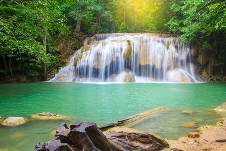 Waterfalls In Deep Forest at Erawan Waterfall in National Park Kanchanaburi Thailandの写真素材