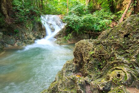 Waterfalls In Deep Forest at Erawan Waterfall in National Park Kanchanaburi Thailandの写真素材