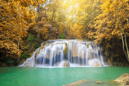 Waterfalls In Deep Forest at Erawan Waterfall in National Park Kanchanaburi Thailandの写真素材