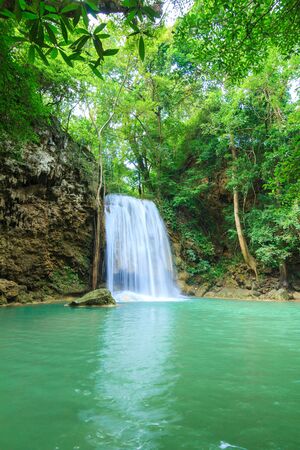 Waterfalls In Deep Forest at Erawan Waterfall in National Park Kanchanaburi Thailandの写真素材