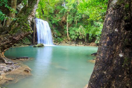 Waterfalls In Deep Forest at Erawan Waterfall in National Park Kanchanaburi Thailandの写真素材