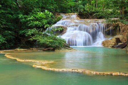 Waterfalls In Deep Forest at Erawan Waterfall in National Park Kanchanaburi Thailandの写真素材