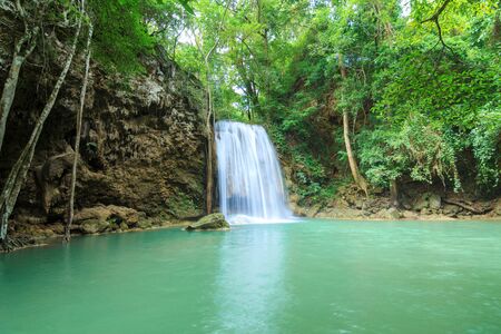 Waterfalls In Deep Forest at Erawan Waterfall in National Park Kanchanaburi Thailandの写真素材