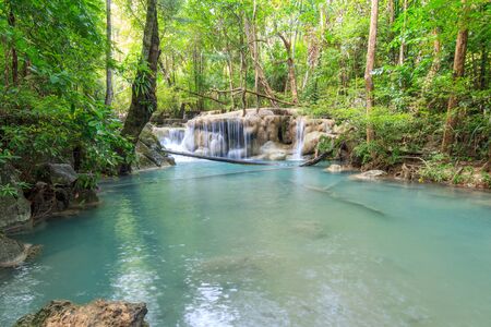 Waterfalls In Deep Forest at Erawan Waterfall in National Park Kanchanaburi Thailandの写真素材