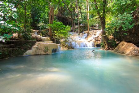 Waterfalls In Deep Forest at Erawan Waterfall in National Park Kanchanaburi Thailandの写真素材