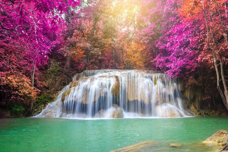 Waterfalls In Deep Forest at Erawan Waterfall in National Park Kanchanaburi Thailandの写真素材