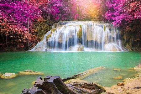 Waterfalls In Deep Forest at Erawan Waterfall in National Park Kanchanaburi Thailandの写真素材