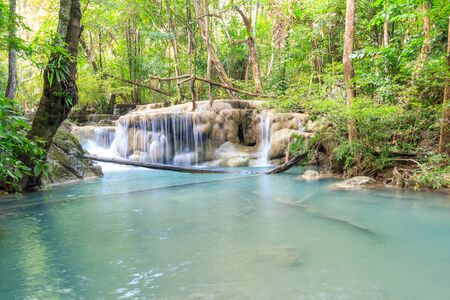 Waterfalls In Deep Forest at Erawan Waterfall in National Park Kanchanaburi Thailandの写真素材