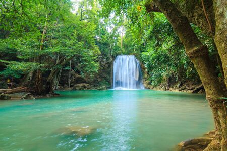 Waterfalls In Deep Forest at Erawan Waterfall in National Park Kanchanaburi Thailandの写真素材