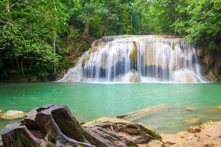 Waterfalls In Deep Forest at Erawan Waterfall in National Park Kanchanaburi Thailandの写真素材