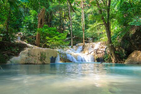 Waterfalls In Deep Forest at Erawan Waterfall in National Park Kanchanaburi Thailandの写真素材