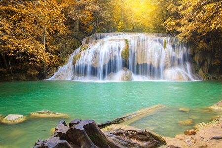 Waterfalls In Deep Forest at Erawan Waterfall in National Park Kanchanaburi Thailandの写真素材