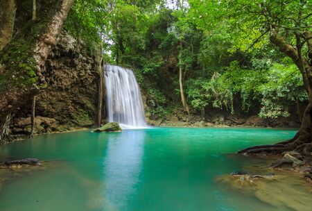 Waterfalls In Deep Forest at Erawan Waterfall in National Park Kanchanaburi Thailandの写真素材