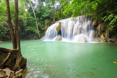 Waterfalls In Deep Forest at Erawan Waterfall in National Park Kanchanaburi Thailandの写真素材