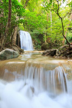 Waterfalls In Deep Forest at Erawan Waterfall in National Park Kanchanaburi Thailandの写真素材