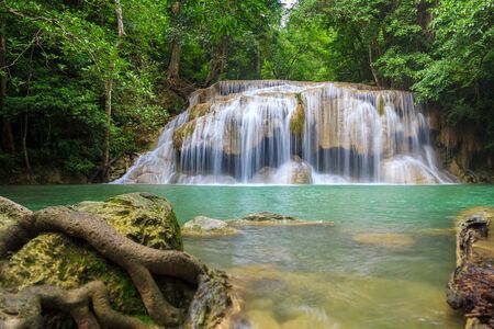 Waterfalls In Deep Forest at Erawan Waterfall in National Park Kanchanaburi Thailandの写真素材