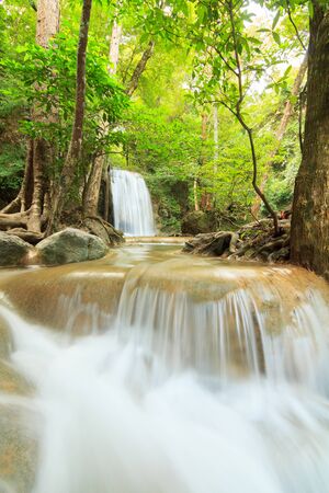 Waterfalls In Deep Forest at Erawan Waterfall in National Park Kanchanaburi Thailandの写真素材
