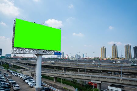 billboard blank Green screen for outdoor advertising poster or blank billboard at noon time for advertisementの写真素材