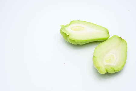 Sliced fresh Chayote and half isolated on white background.の写真素材