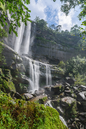 Landscape of Tad Huay Ping waterfall in deep rain forest of Bolaven Plateau, Champasak, Laos.の写真素材