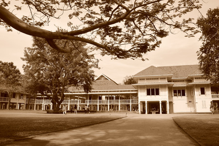 Mrigadayavan Palace in ChaAm Thailand in sepia tone.のeditorial素材