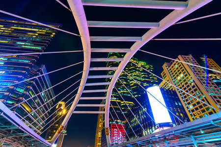 View Cityscape Modern building at sunset and night of Traffic in the business district The Skytrain station Chong Nonsi, landmark in Bangkok,Thailand.の写真素材