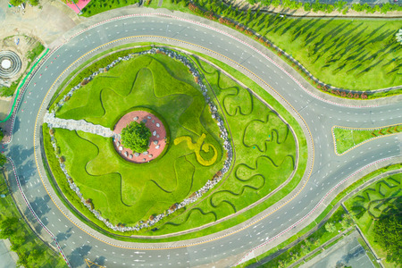 Aerial view of Royal Park Rajapruek roundabout with beautiful green garden , Chiang Mai , Thailand.のeditorial素材