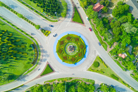 Aerial view of Royal Park Rajapruek roundabout with beautiful green garden , Chiang Mai , Thailand.のeditorial素材