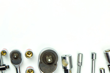 Socket Spanner Wrenches on white Background for mechanical tools concept.