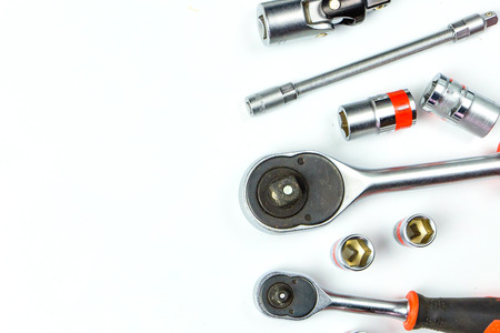 Socket Spanner Wrenches on white Background for mechanical tools concept.の写真素材