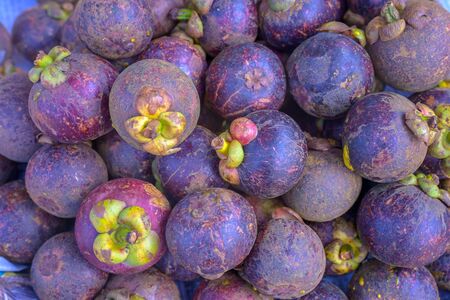 mangosteen top view in a supermarket local market Thailand fruit.の写真素材