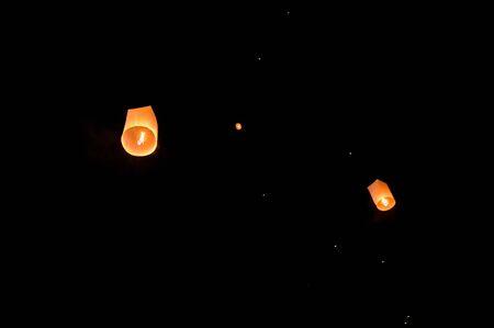 Beautiful Unfounded floating lanthern  on Yi Peng festival and Loy Krathong day. Chiang Mai,Thailand.の写真素材